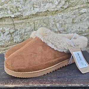 Womens 9 10 Dearfoams Cozy Brown Faux Fur Slippers Large